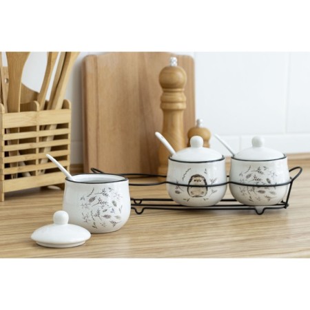 A set of ceramic cans for spices on a hedgehog metal stand, 200 ml, 3 pcs, white color-12