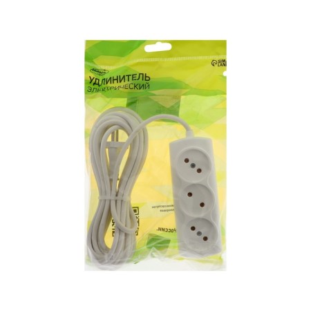 Extension cord Luazon Lighting Eco, 3 sockets, 4.5 m, 10 A, 2200 W, PVS 2x0.75 mm2, without salary, white-4