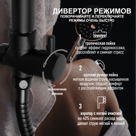 The shower system Zein Z1014, tropical and hand watering can, 2 hoses, soap dish, black-3