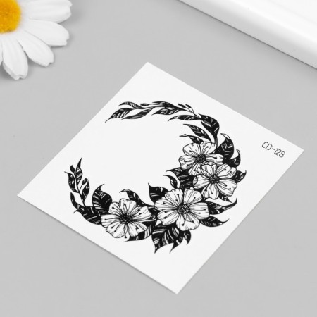 Tattoo on the body black "crescent from flowers" 8x7.5 cm-1