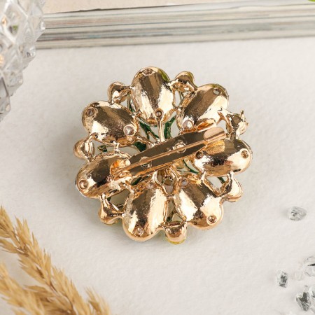Brooch "Flower" chrysanthemum, green color in gold-1