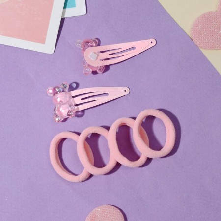 Hair set "Pink Miracle" (2 invisibility 5 cm, 4 elastic bands) Bear, pink-2