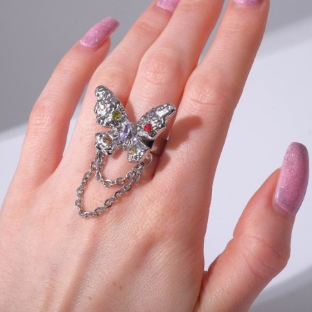 Ring "Butterfly" with a chain, color in silver, dimensionless-3