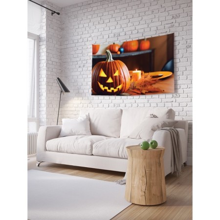 Decorative panel with photo printing "Ominous pumpkin", horizontal, size 100x150 cm