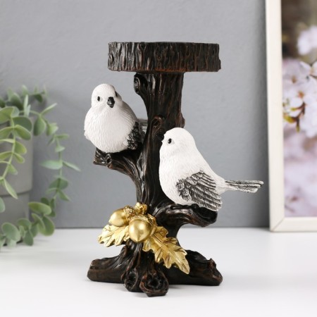 Souvenir Polystone SPRISE "Two White Birds with a stand" D = 7.5 cm 15x11.5x19.5 cm-1