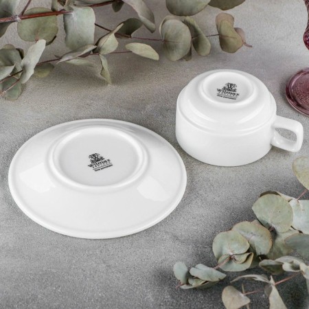 Tea steam porcelain Wilmax Stella, 2 items: a cup 220 ml, a saucer d = 15 cm, white color-2