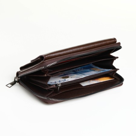 Pearl husband, 19.5*2.5*10 cm, 5 depth + n/pocket, d/card, d/coins, on a zipper, jettings, brown 1047012-4
