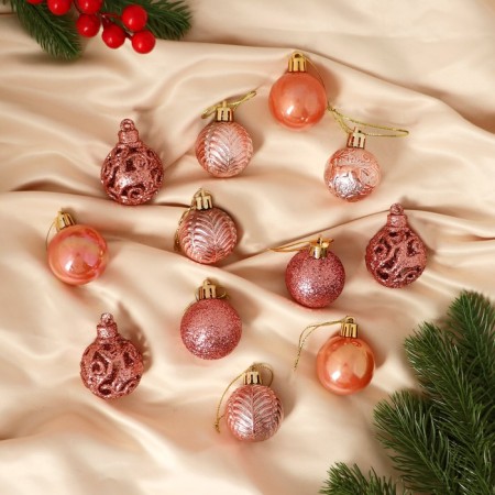 Set of balls plastic D-4 cm, 30 pcs "Melody" Ornament, Pink