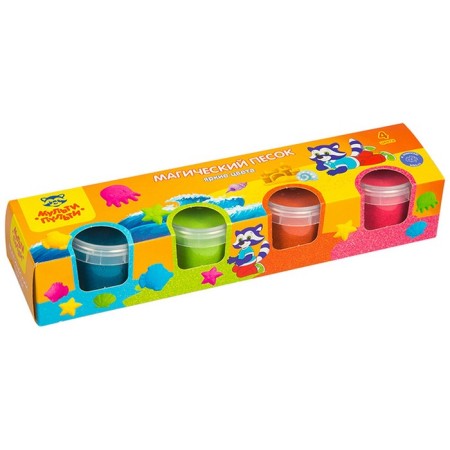 Sand for modeling "Raccoon Adventures", 4 colors, 560 g, mold