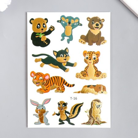 Tattoo on the body color with gold "animals" mix 15x10.5 cm-1