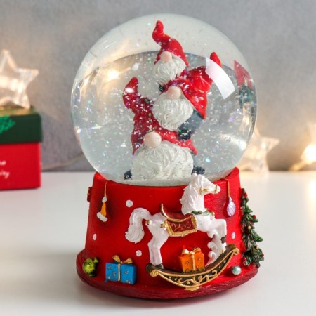 Souvenir Polystone Water Ball Music "Three Dwarf" 11.5x11.5x14 cm-4