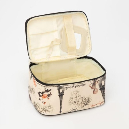 Cosmetic bag with a zipper, with a mirror, beige color-2