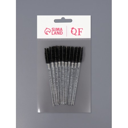 Brushes for eyebrows and eyelashes, set - 10 pcs, 10 cm, black/transparent color-6