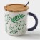 Ceramic mug with a spoon "Herbarium", 350 ml, white color