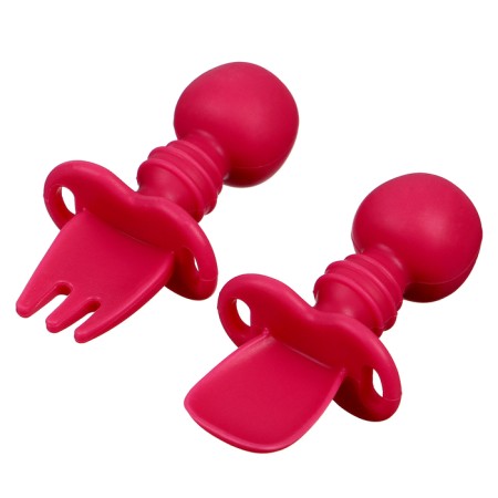 Set of children's cutlery, fork, spoon, pink color-5