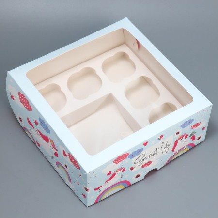 Box for cupcakes and gento-traps, confectionery packaging "Vanilla Unicorns", 25 x 25 x 10 cm-2