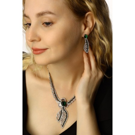 Set 2 objects: earrings, necklace "Phoenix" bend, white-idle color in silver, 35 cm-3
