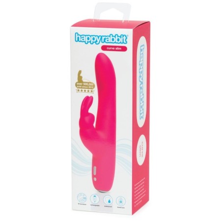 Double stimulation vibrator Happy Rabbit Slimline Curve, 24 cm, pink-5