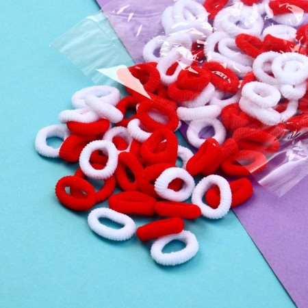 Hair elastic band "Mahrushka Sport" (set of 100 pcs) 1 cm, red-white