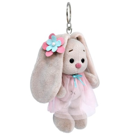 Soft toy-cords "Bunny mi in a pink dress, with a flower", 14 cm-1