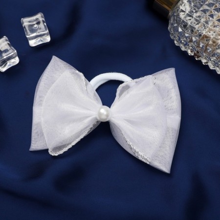 Hair elastic band Bant "Schoolgirl" Classic Bead Kant, 10.5x7 cm, white