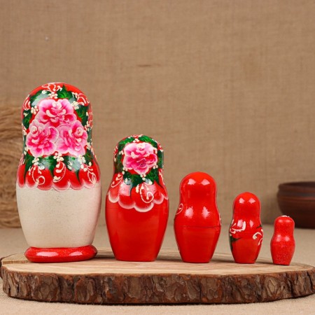 Matryoshka "Anna", red-white dress matte, 5-doll, 19 cm-1