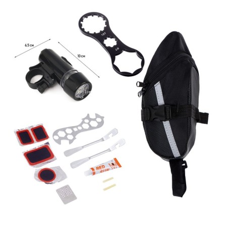 Set for bicycle 3 in 1: repair kit, bicycle key, bag