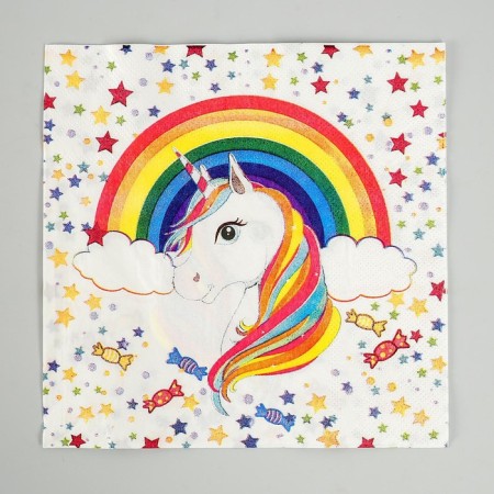Paper napkins “Unicorn and Rainbow”, 33x33 cm, set of 20 pcs.