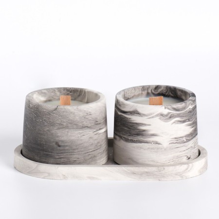 Candle in concrete on the stand "Loft", soy wax, wooden wick, black and white-2