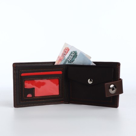 Male purse for magnet, department for cards, coins, brown color-5