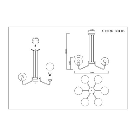 Suspended EVOLUCE lamp. Sle1097-303-06. Scorze. 6x60 watts, E27, 65x65x23 cm, matte gold color-4