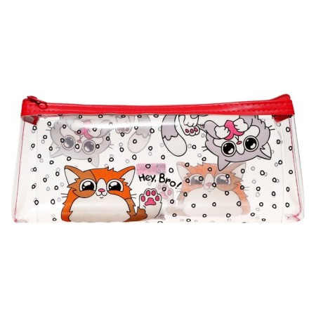 Penal soft, 1 department, 90 x 210 x 35 mm, voluminous, silicone, Phoenix "Two cats" White/pink 65733-1