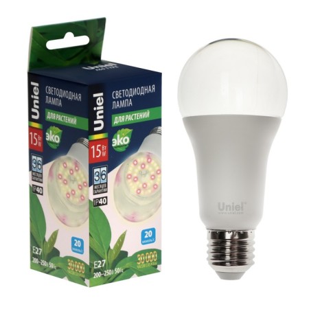 LED Fitolamps Uniel, A60, E27, 15 W, 250 V, 220 °, spectrum for photosynthesis
