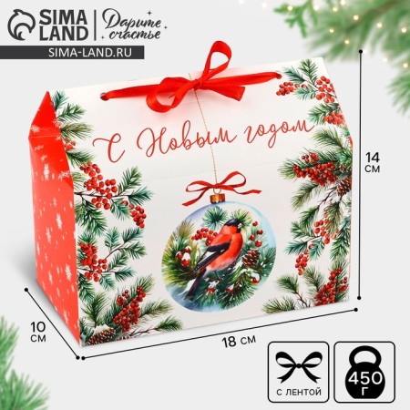 Box for sweets "Happy New Year", bullfinch, 10 x 18 x 14 cm, new year