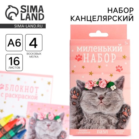 Set: notebook - coloring, crayons 4 pcs. "Cat"