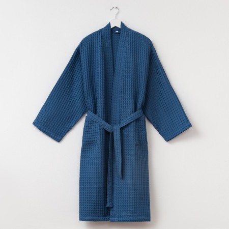Wafel dressing gown men's elongated Ethel "BOHO" size 50-52, color blue, 100% cotton, 290 g/m2-1