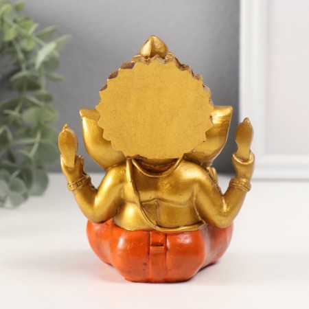 Souvenir Polystone for bronze "Ganesha, in orange haremasses" 10x10x12.5 cm-2