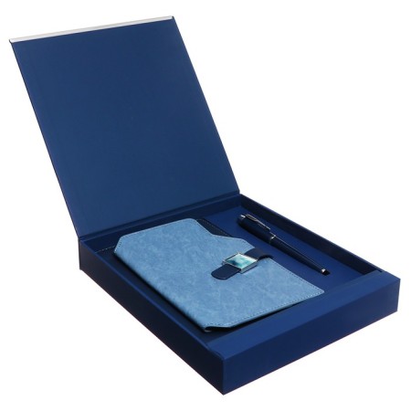 Organizer on the rings of A6+, 80 sheets, leatherette, with a stream, a line, with a handle, in a gift box, blue