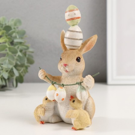 Polystone souvenir "Bunny with Easter testicles and chicks" 9.5x9x16 cm-3