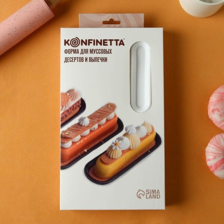 Form for mousse desserts and baking konfinetta "Venice", silicone, 29.5 × 17 × 3 cm, 6 cells, white color-6