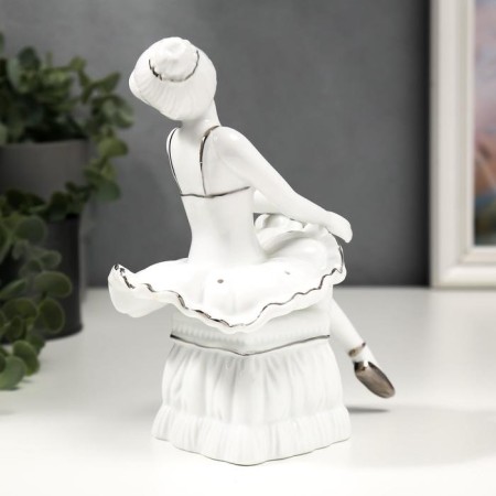 Souvenir Ceramics "Ballerina on the ottoman" White with silver 18x10x15.5 cm-3