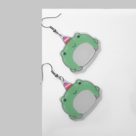 Earrings "Frog", red-green color in silver-1