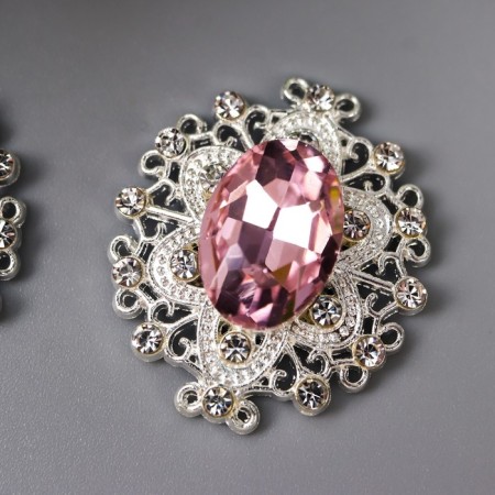 Decor for creativity Metal "Medallion Patal" light pink crystal set 2 pcs 2.6x2.4 cm 10714-1
