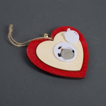 Christmas tree toy "Red Heart with a deer", from batteries, a glow of warm white-2