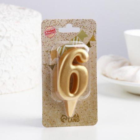 Candle for the cake figure "Oval" Golden "6", large, 5.5 cm-3
