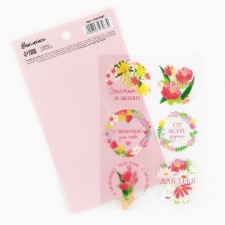 Stickers for gifts and flowers “with all my heart”, flowers, vinyl, 9.3 x 16 cm
