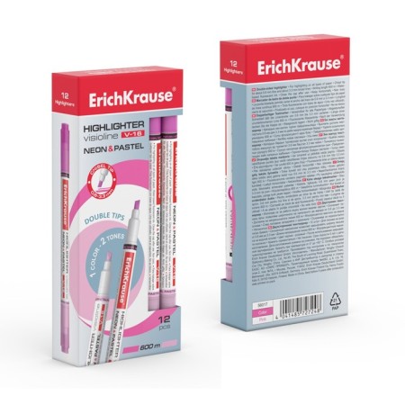 Erichkrause Visioline V-16 Neon+Pastel, 0.6-3.3 mm, bilateral, water-based ink, pink, pink-3