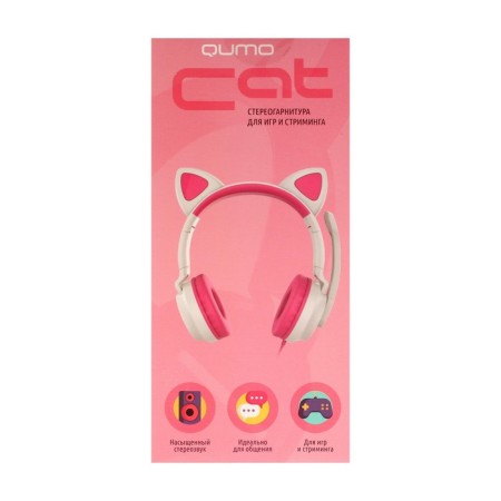 Headphones Quumo Game Cat White, Game, microphone, USB+3.5 mm, 2m, white/pink-12