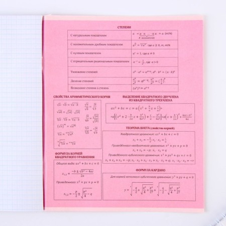 An objective note 48 sheets, A5, pink series, from reference. mat. “September 1: Algebra”, cover coated cardboard 230 gr., Inner block in a cage 80 gr., White is 96%-6