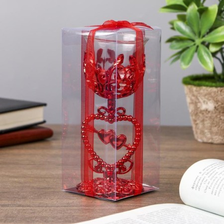 Climber Plastic, glass on 1 candle "Triple Heart" glass on the leg red 15x6.3x6.3cm-6